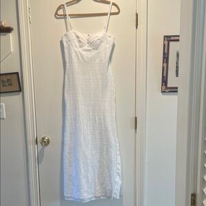 Peixoto White Maxi Textured Slip Dress with Detail Spaghetti Straps